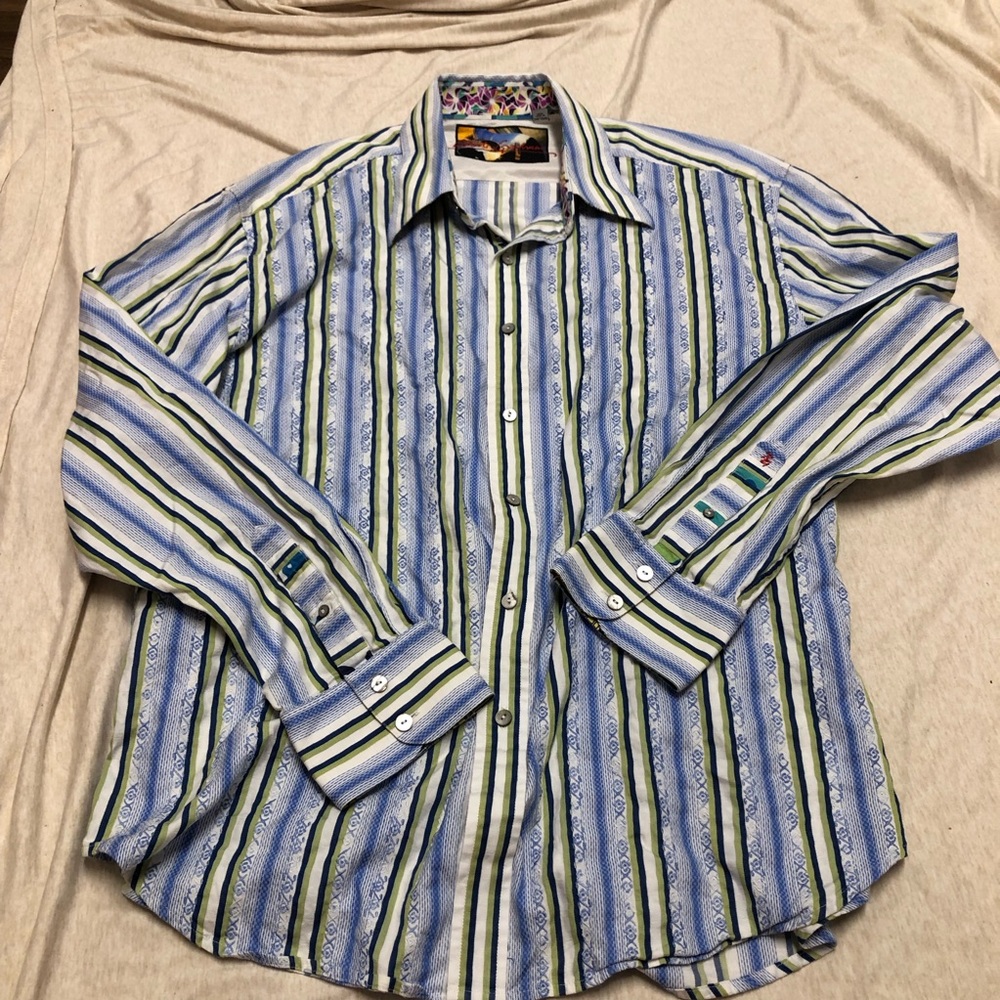 Robert Graham Embroidered Striped Button Down Shirt Dress Beach Resortwear Fun